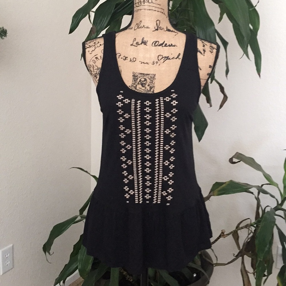 Old Navy Tank Top Black with Gold Embroidery Design.  Size SP
